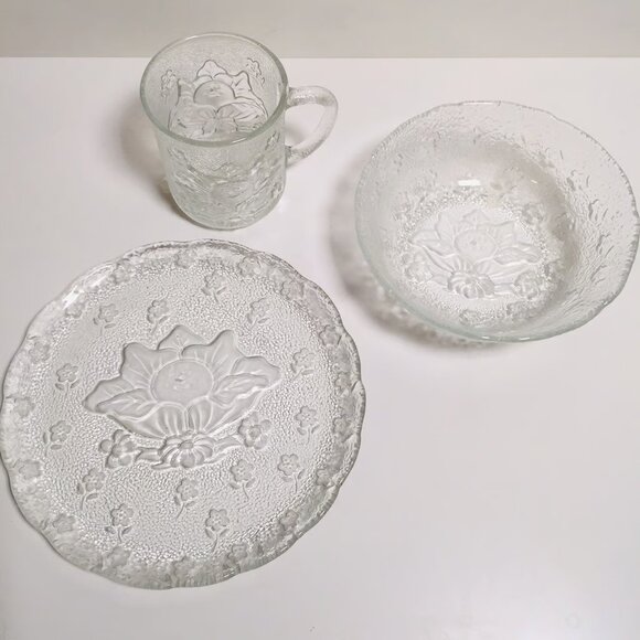 Vintage 80s 3pc Cabbage Patch Doll Glass Dishes plate bowl mug 1984 - Picture 1 of 6